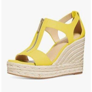 FOWT Yellow Espadrille Wedge Platform Open Toe High Heels Hollow Cut Zip Sandals